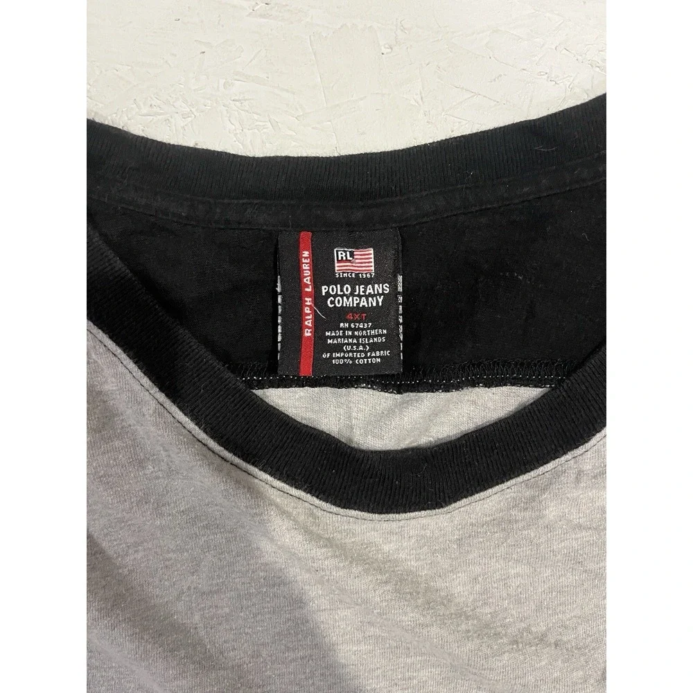 VINTAGE Polo Jeans Co‎ Ralph Lauren T-Shirt Men 4XT Gray Long Sleeve